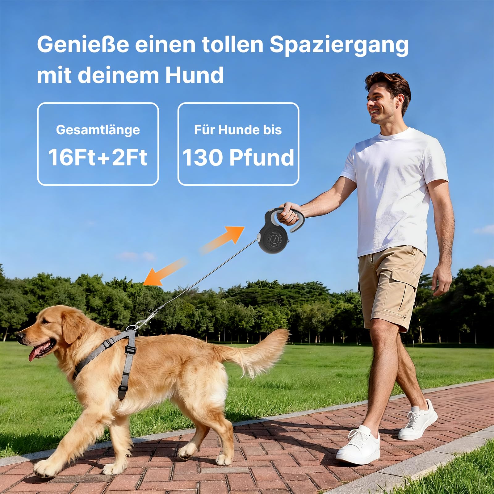 5M Einziehbare Hundeleine für kleine & mittelgroße Hunde | Automatische Bremse, Verriegelung, ergonomischer Griff & 360° verdrehsicher (Black, PL02)