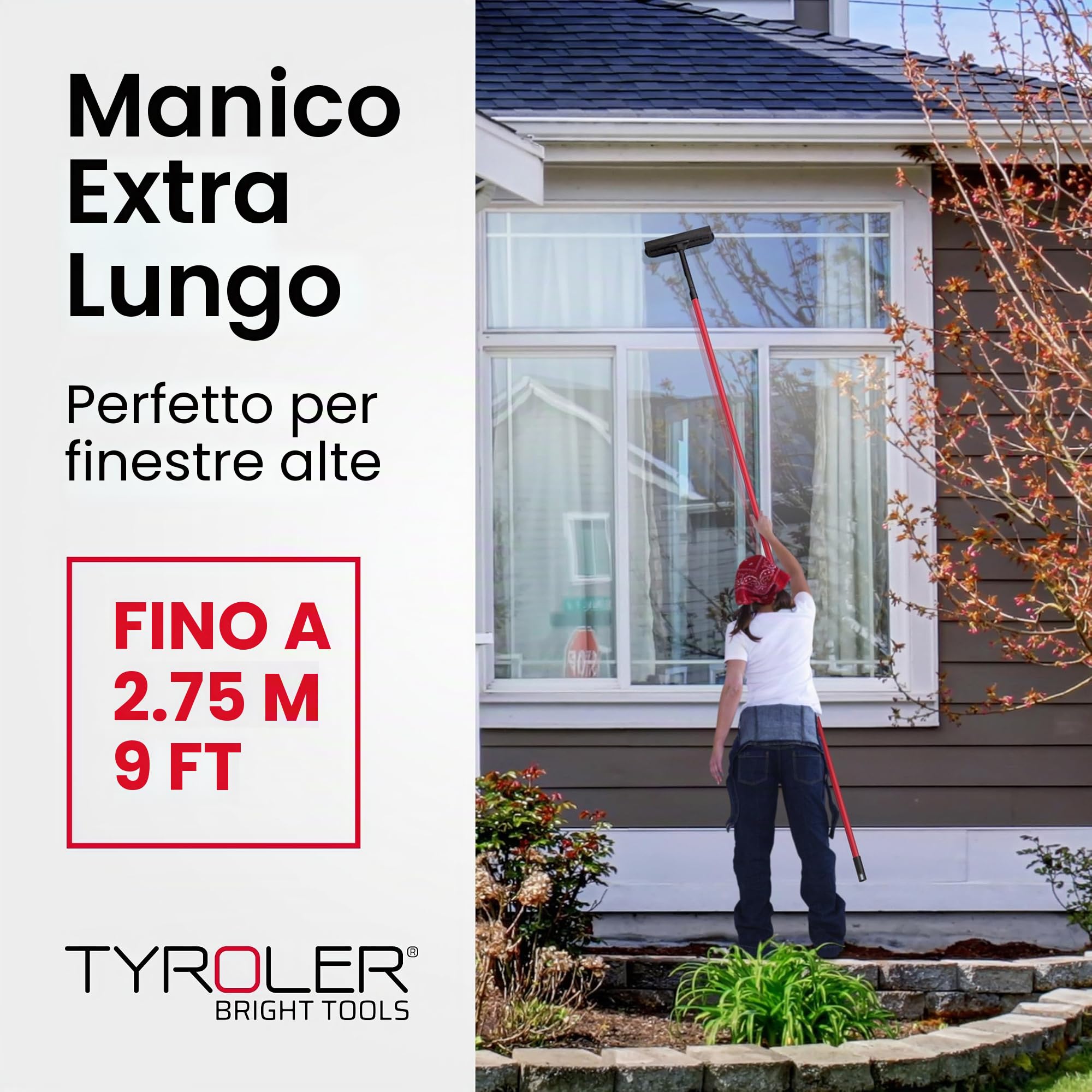Tyroler Lavavetri Telescopico Professionale 2-in-1 | Bastone Telescopico per Pulizia Vetri Finestre 30-280cm | Tergivetro in Gomma 100% | Durata e Protezione Superiori Pulisci Vetri Telescopicos
