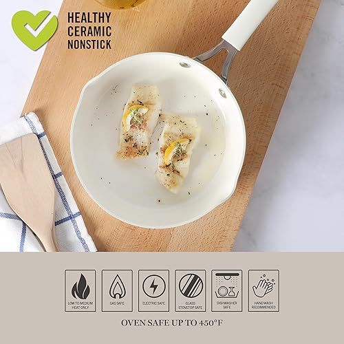 Miniatura 6 de Martha Stewart Heathland - Sartén de aluminio de 8 pulgadas, no tóxico, sartén antiadherente de cerámica de alta calidad, sartén para huevos de
