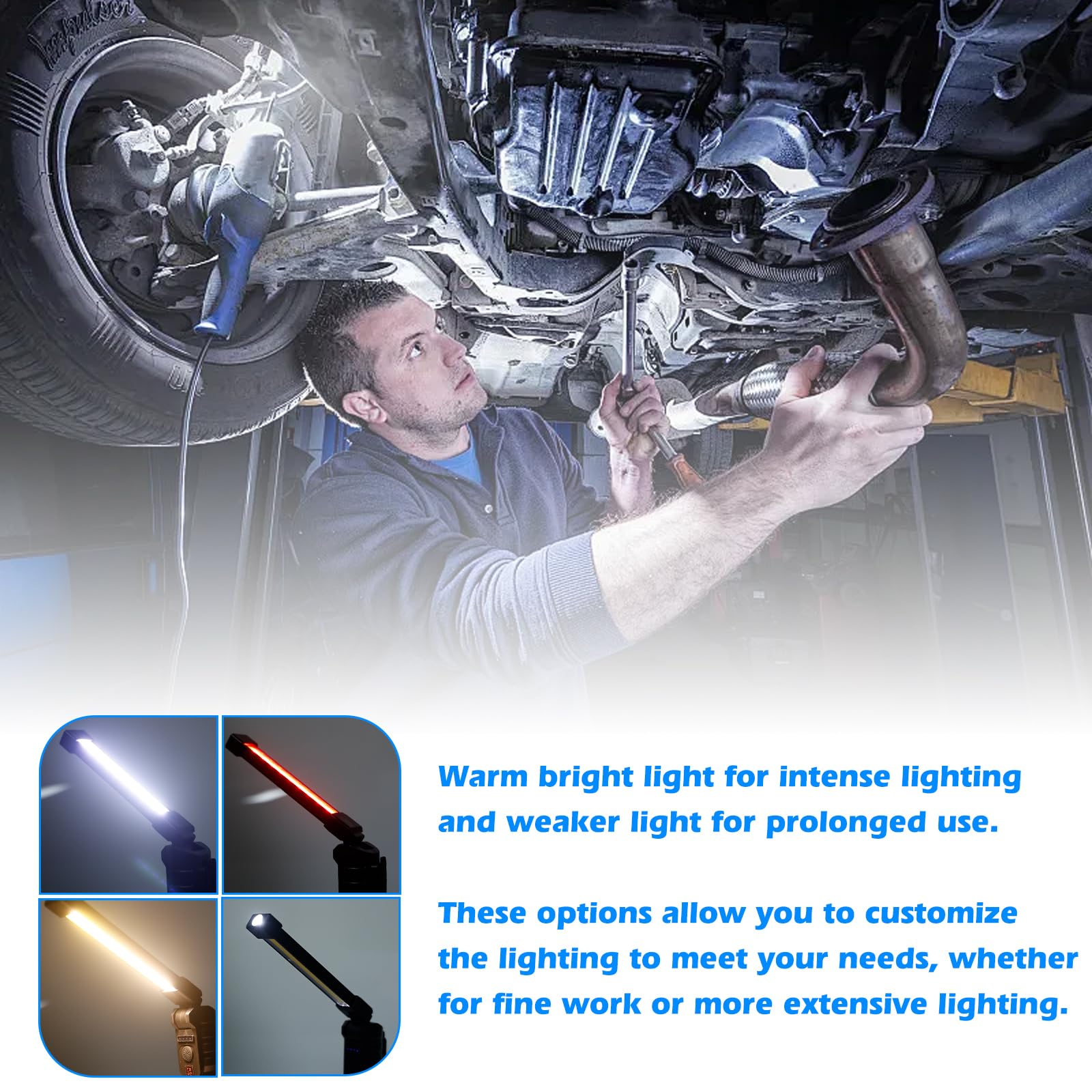 2 lámparas LED de trabajo para taller, batería con imán y gancho, plegable, recargable, luces de inspección COB, lámpara de trabajo LED para reparación de coches