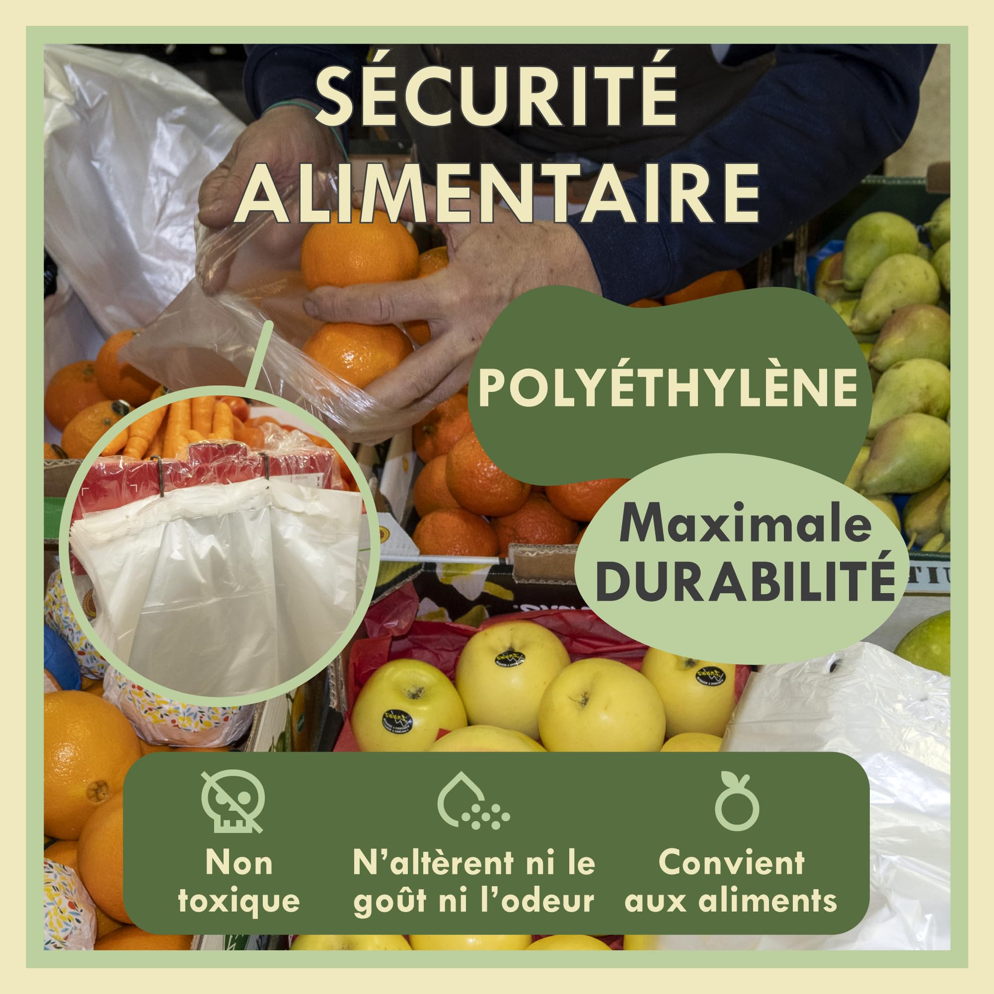 Zenic | Sacs Plastique Transparent Alimentaire Sans Poignée En Bloc | 25 × 35 Cm | Pour Fruits, Légumes, Viande Et Poisson | Stands De Marché, Stockage Alimentaire Et Compatibles Congélation
