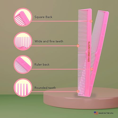 Miniatura 4 de Allegro Combs 420 Peines de corte para peluqueros para barba, bigote para hombres, mujeres y niños pequeños, trenzar el cabello de 3 unidades (rosa