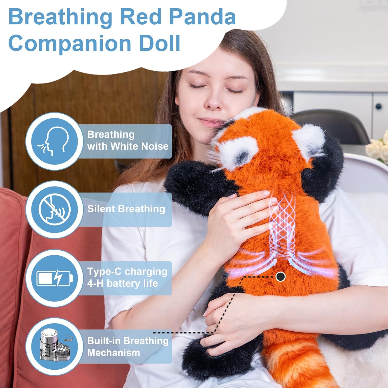 Chongker Breathing Stuffed Animal, Soothing Red Panda Plush Stuffed Animals with Rhythmic Motion, Interactive Companion Plush Toy - Image 2