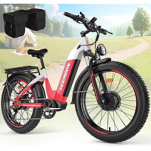 Seemoon 4000W Dual Motor Electric Bike for Adults Teens SM1,Max 38 MPH with 52V 1040Wh Removable Battery,26" Fat Tires Up to 105 Miles Range,Fast Electric Bicycles for Road Sand Snow for Men Women