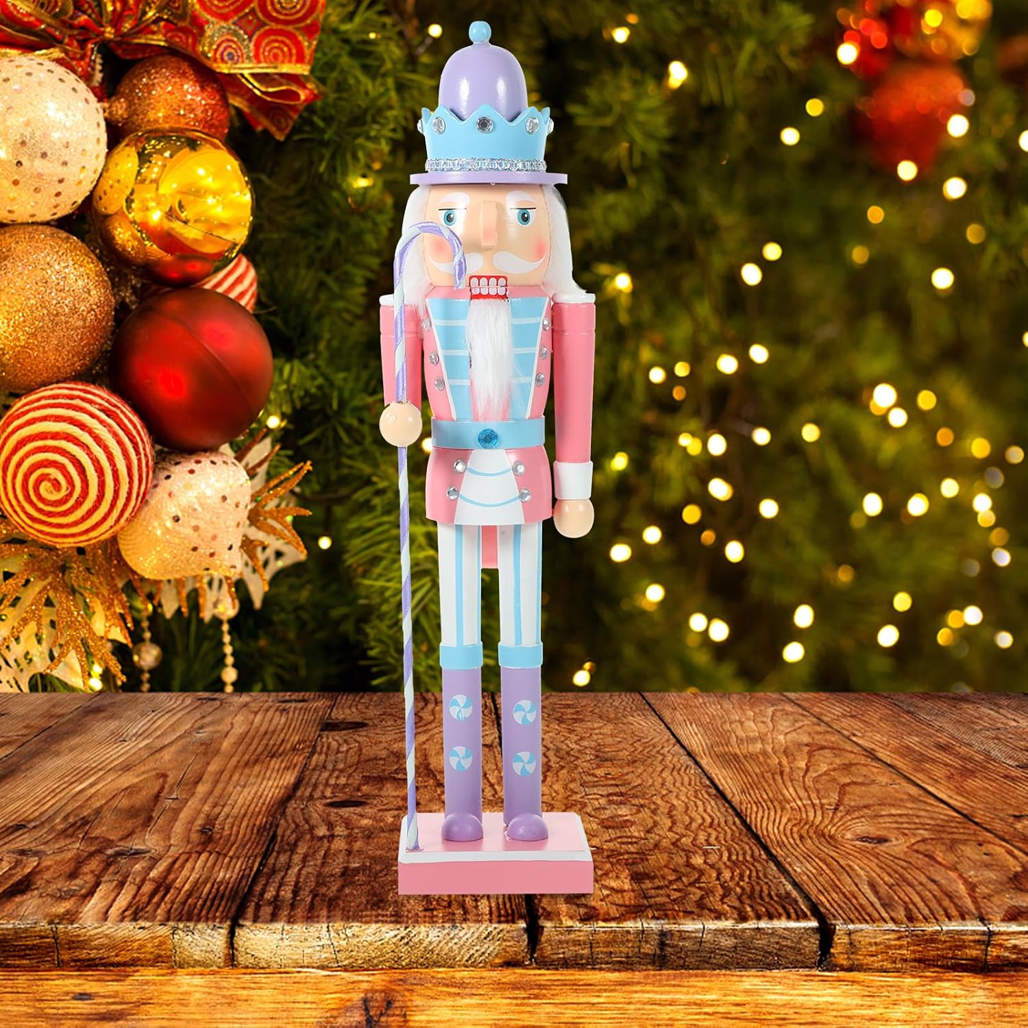 BESPORTBLE Pastel Nutcracker, 14.82inch Large Christmas Wooden Pastel Candy Soldier Figures Traditional Nutcrackers Christmas Decor for Desktop Table Collectible Decoration