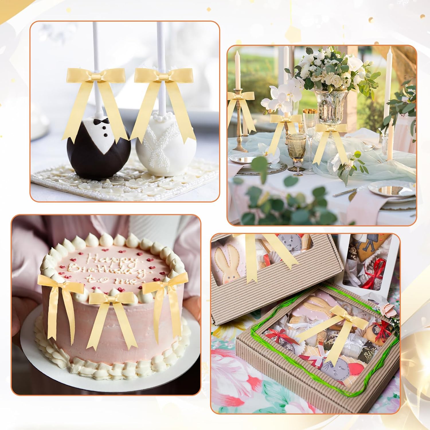 Riceshoot 50 Pcs Gold Satin Ribbon Bows 5x7 Inch Large Twist Tie Bow for Gift Wrapping Champagne Bottle Balloon Treat Bag DIY Craft Decor Wedding Bridal Baby Shower Birthday Graduation Party