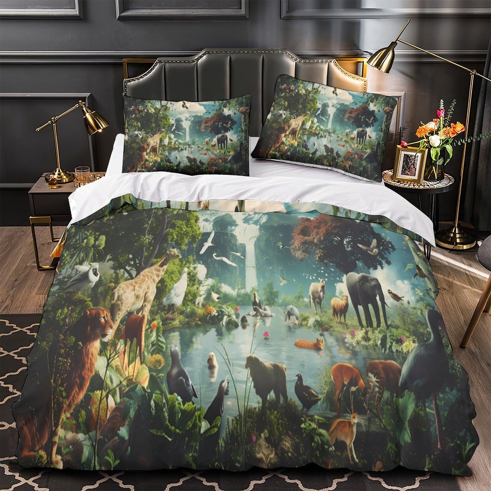 Housse de couette tigre blanc anti-acarien parure de lit super king douce zippée