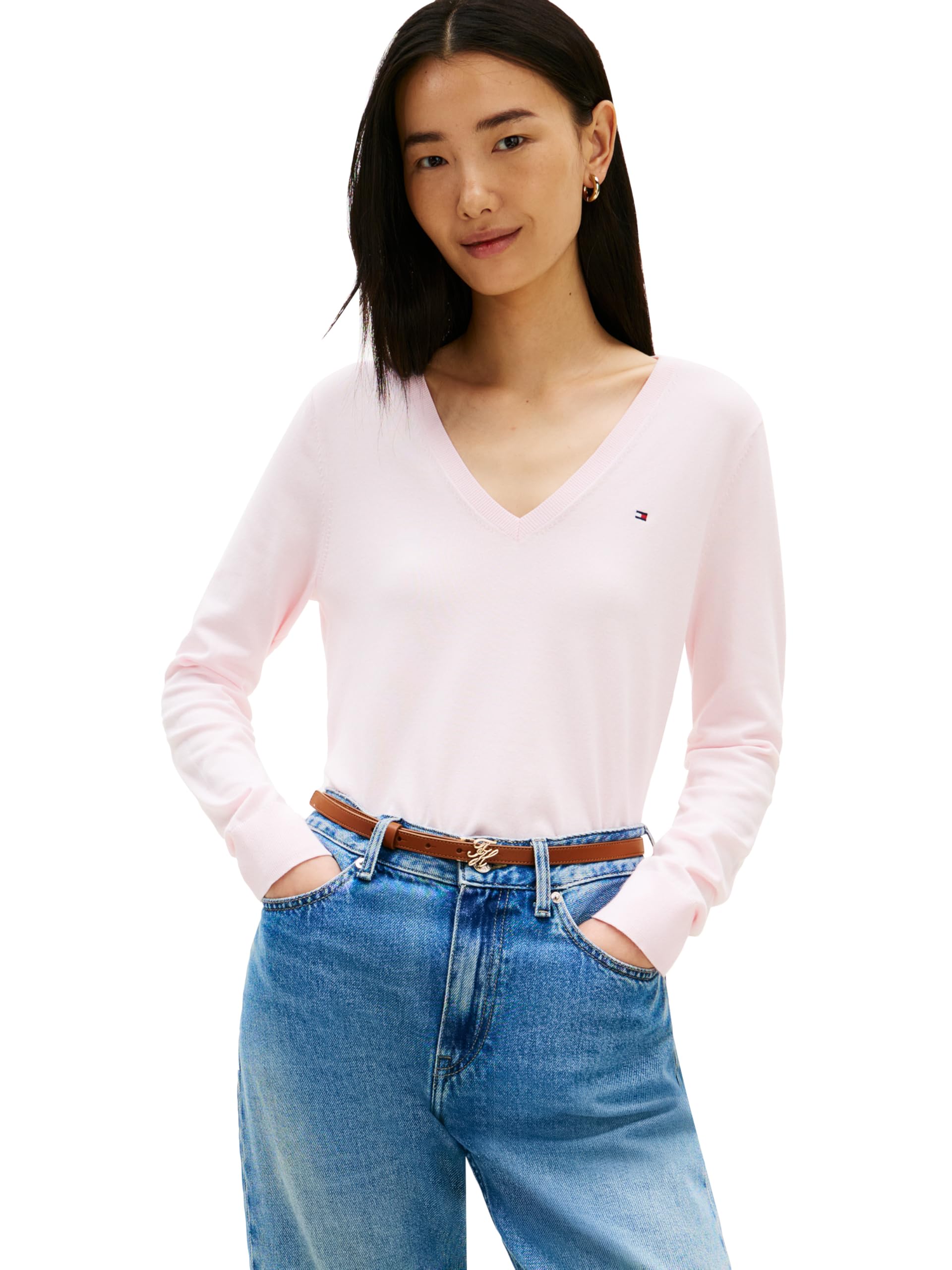Women's Cotton V Neck Sweater Knit Sweater Pullover