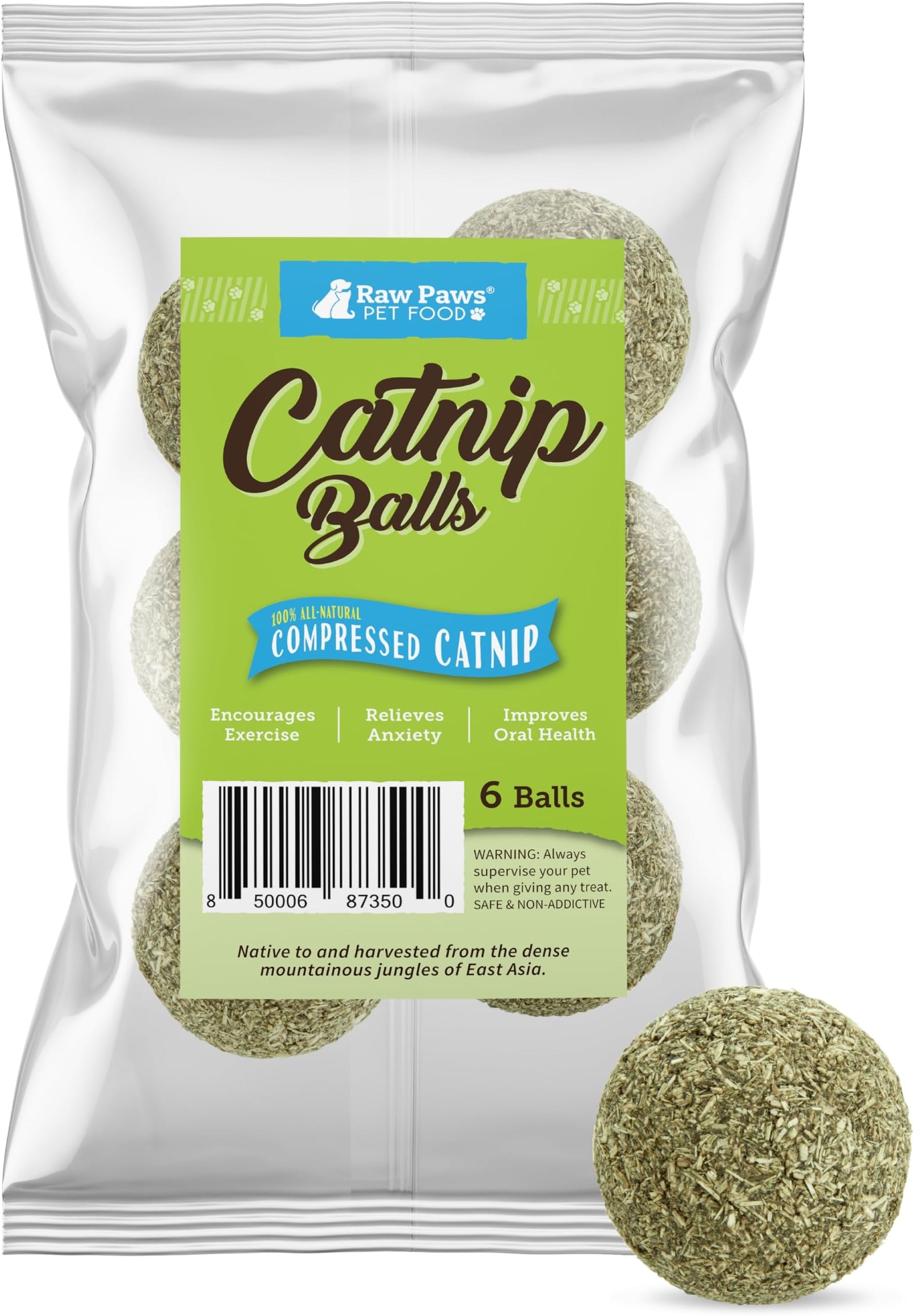 Raw Paws Catnip Balls for Cats, (6-Count) - Interactive Cat Toy for Indoor Cats - Cat Nip Licking Balls