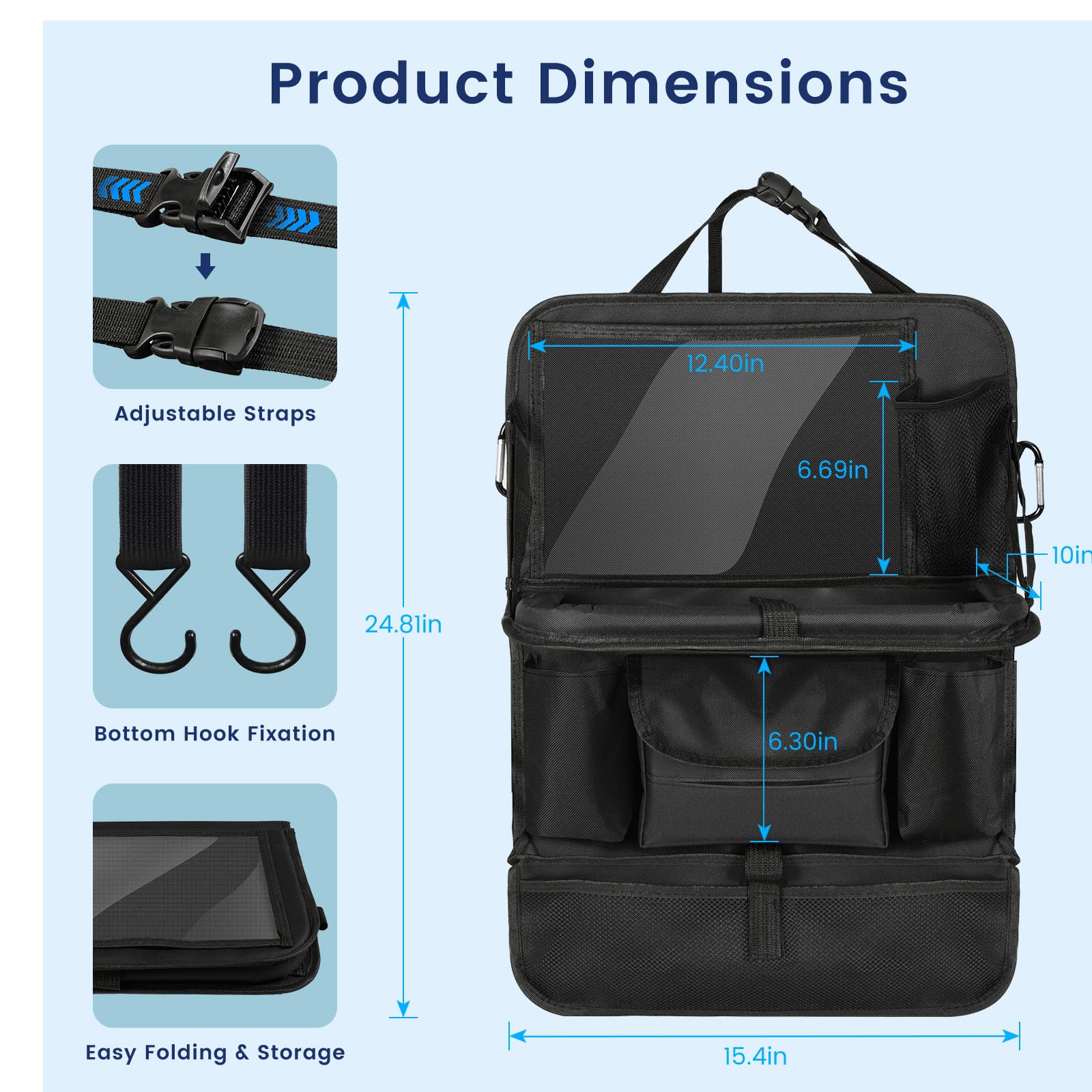 MoKo Auto-Organizer für den Rücksitz, Autositzschutz mit Klappbarer Ablage und 8 Taschen, Transparentes Fach für Tablets auf Autofahrten, 600D-Oxford-Gewebe, 2 Pack, Schwarz