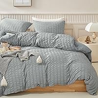 Vista 10 de WARMDERN - Juego de funda de edredón tamaño Queen, juego de ropa de cama de 3 piezas de microfibra lavada color beige, funda de edredón con textura