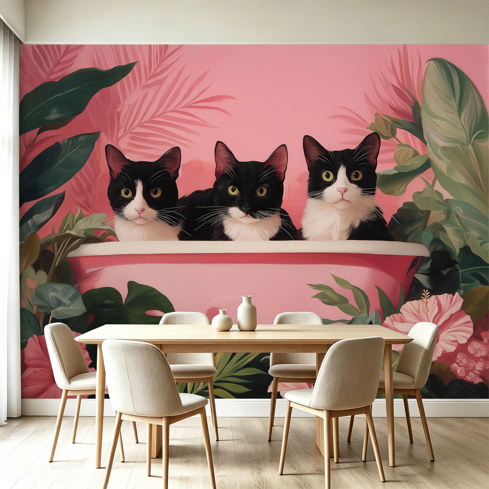 Zwierzęta koty Art fototapeta tapeta 500 x 280 cm, różowa
