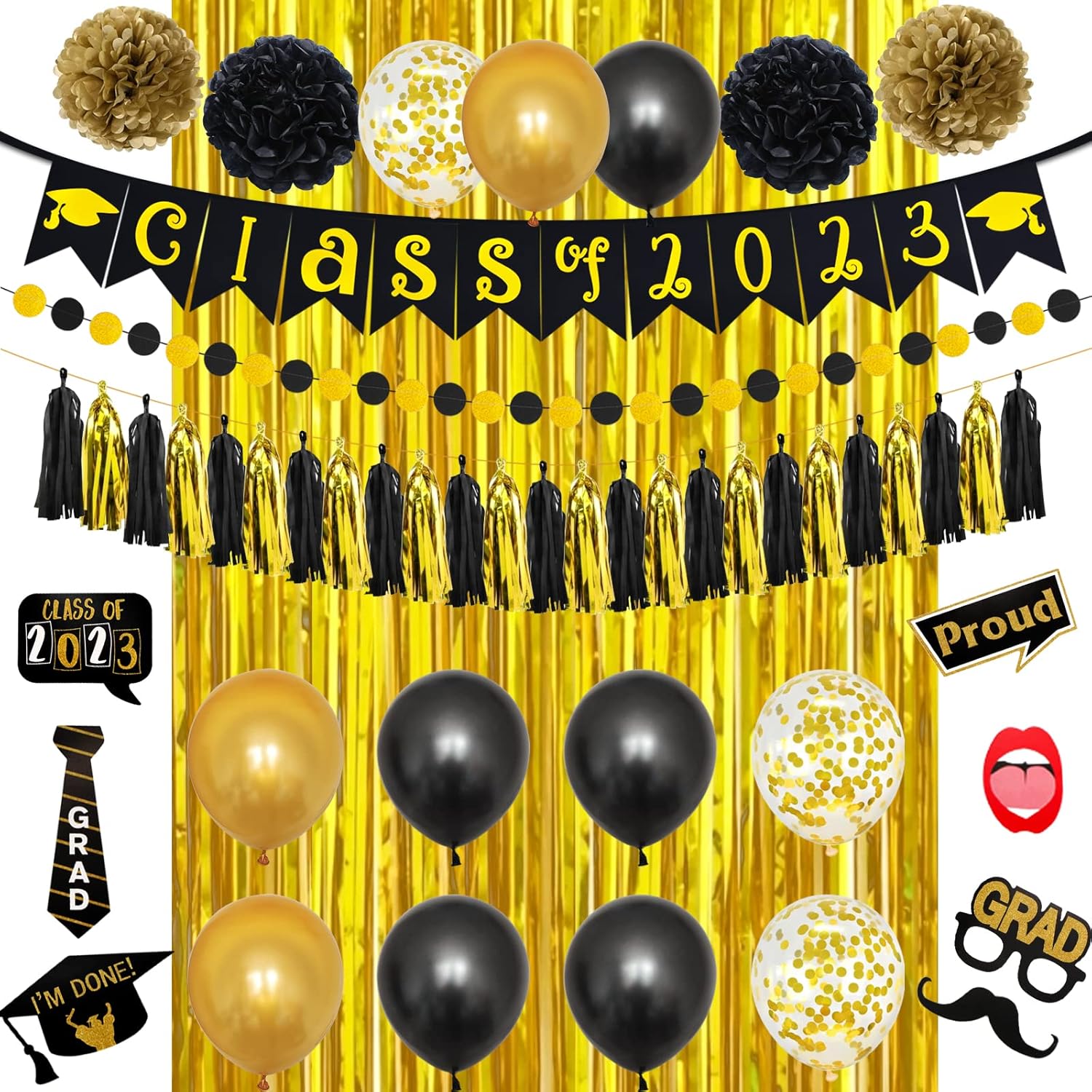 Graduation Decorations Class of 2023,Black Gold 2023