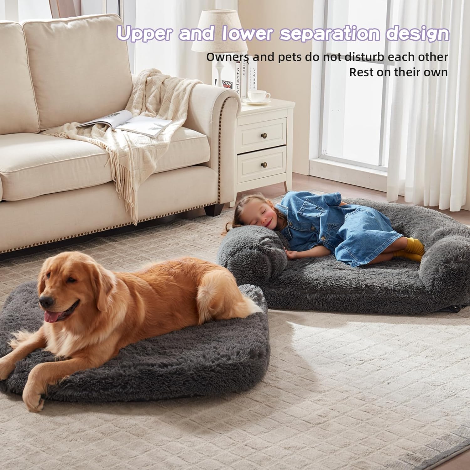 Foldable Man Dog Bed, Orthopedic Memory Foam Man Size Dog Bed, Large pet Bed, Artificial Fur Adult pet Sofa, Gray, 71 "x41 x12“