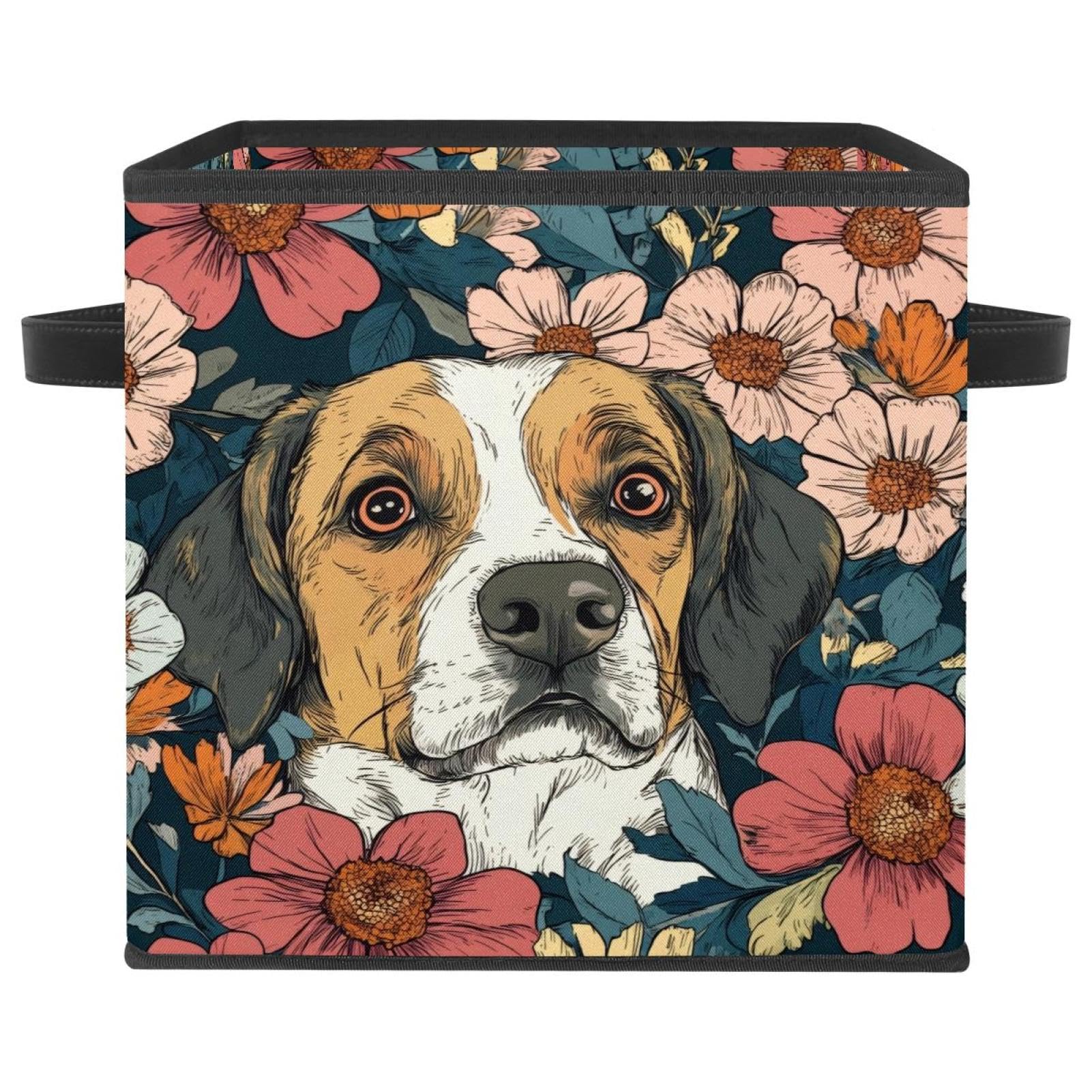 Boîte de rangement beagle 28cm en tissu pliable pour étagère