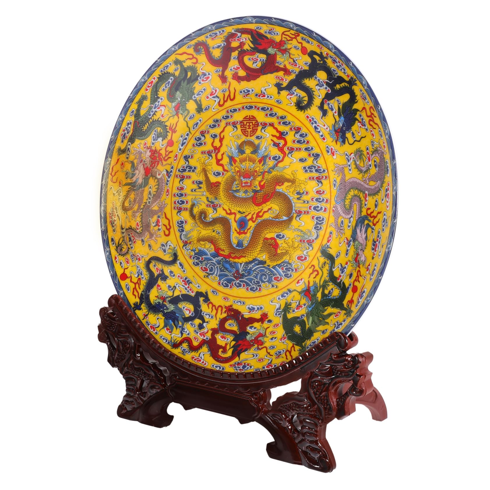 Ceramic Decorative Plate 10 Inch (25cm) with Stand Porcelain Art Display Dish for Living Room Entryway Home Décor Accent