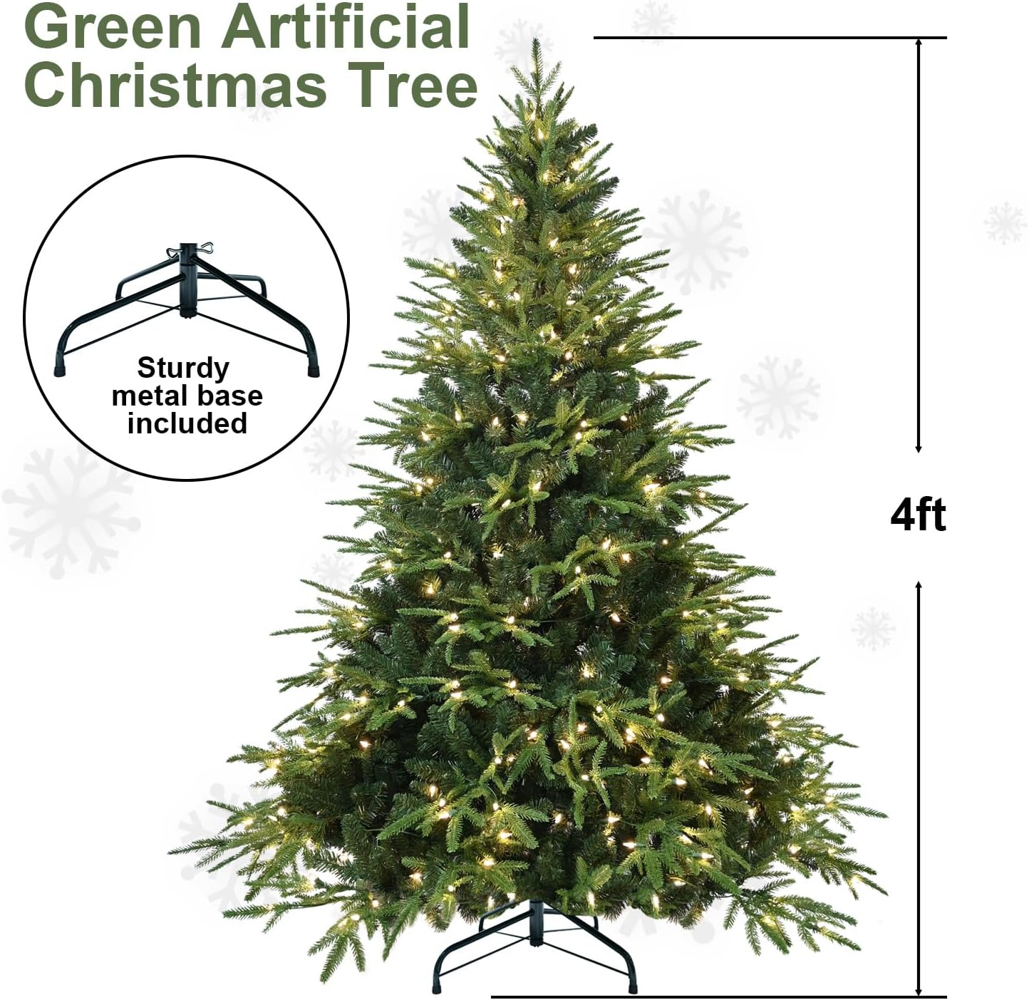 4ft Prelit Artificial Christmas Tree with 907 PE PVC Tips, Premium Pre-Lit Holiday Xmas Tree with 150 UL Incandescent Lights, Metal Hinges & Foldable Base for Home Office Party, Green