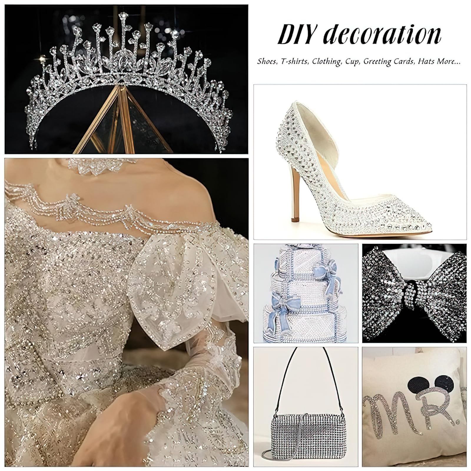 6616 pcs Strass transparents adhésifs à chaud diamants en cristal pour tissus d'habillement, chemises, dos plat, avec pince à épiler et stylo (SS6 ~ SS30)