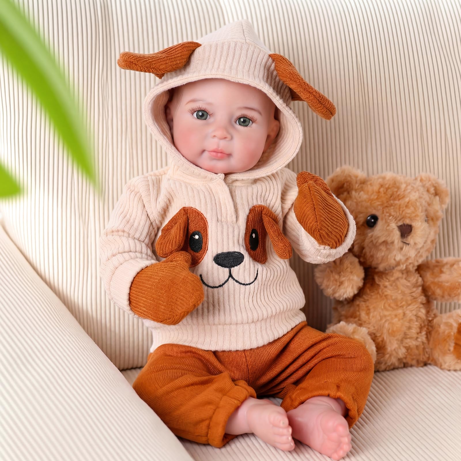 BABESIDE Lalki Reborn Male - 20 cali Reborn Mężczyzna z miękkim ciałem z tkaniny, realistyczna lalka dla niemowląt z strojem z motywem psa i akcesoriami, prezent dla dzieci od 3 lat