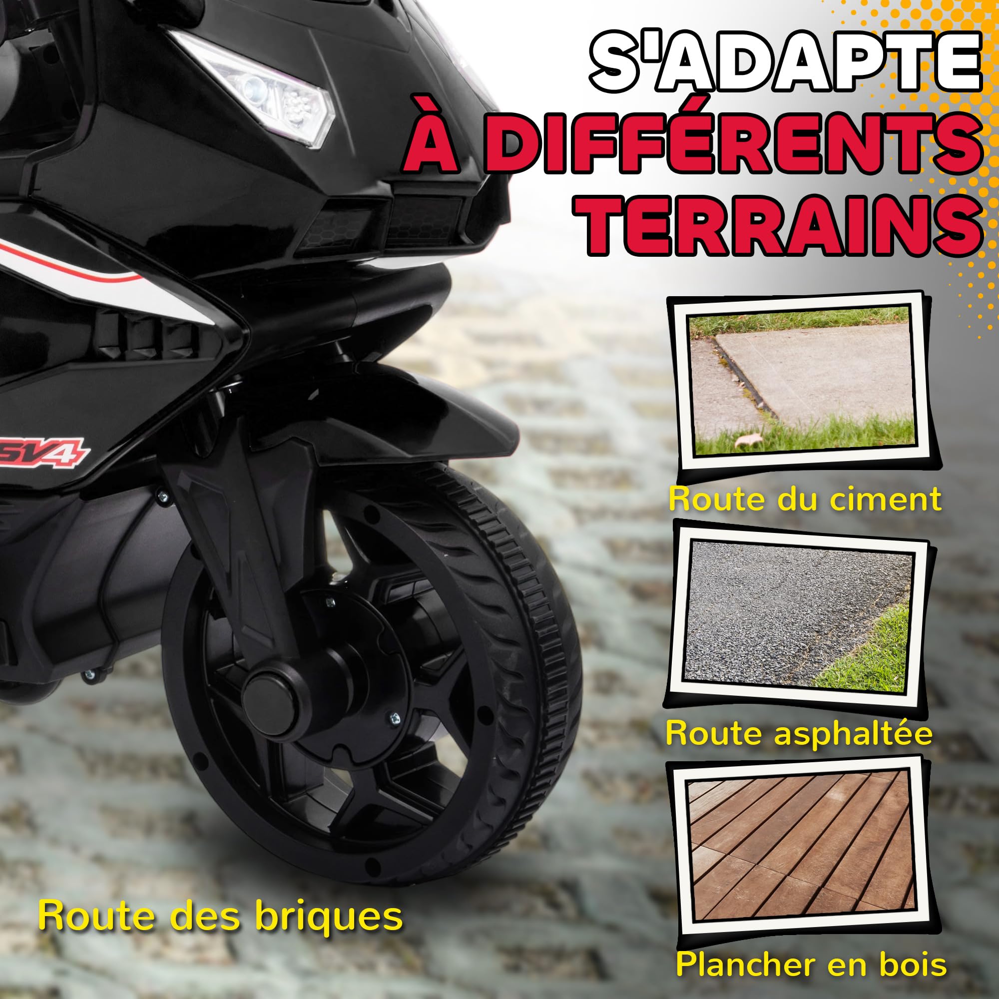 AIYAPLAY Moto électrique Enfants, Moto à Batterie 6 V avec Effets Lumineux et sonores, Roues d'entraînement, Vitesse 2,5 km/h, pour 18 à 36 Mois, Charge Max. 25 kg, Noir