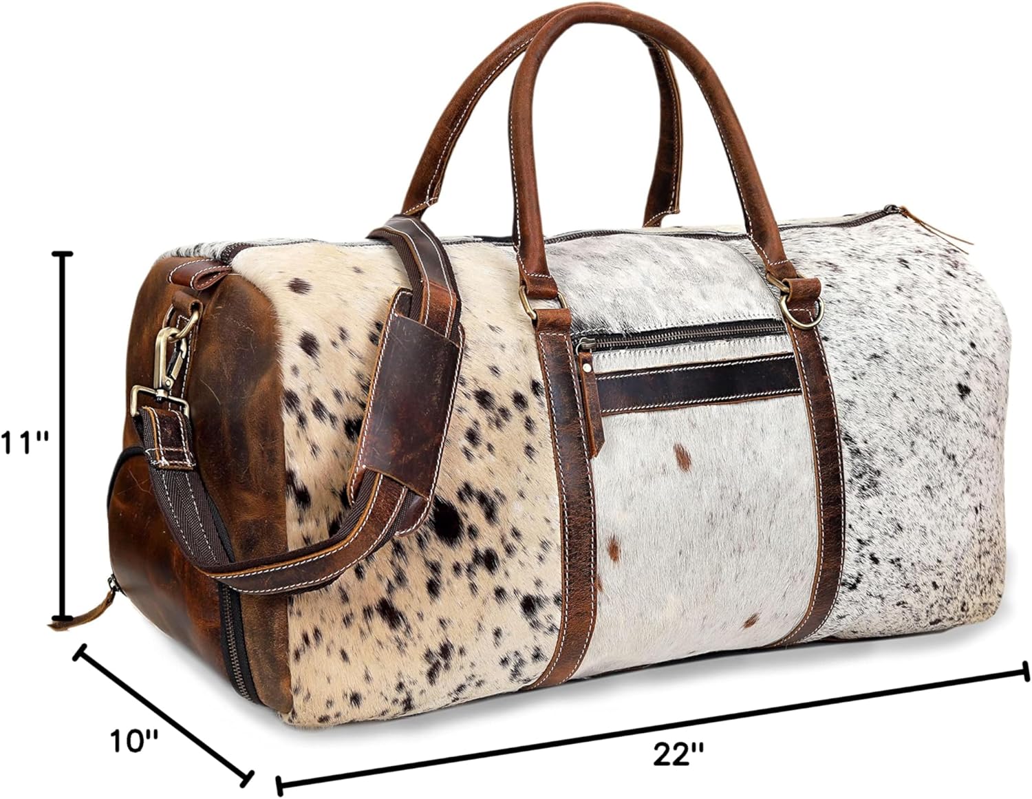 Leather Duffel Bag for Men & Women, Genuine Weekender Travel Bag, Handmade Overnight Gym Bag with Shoulder Strap, Carry-On for Business & Outdoor Travel (Hudson Hair Duffel, Black & White, 22 Inch) - Image 10