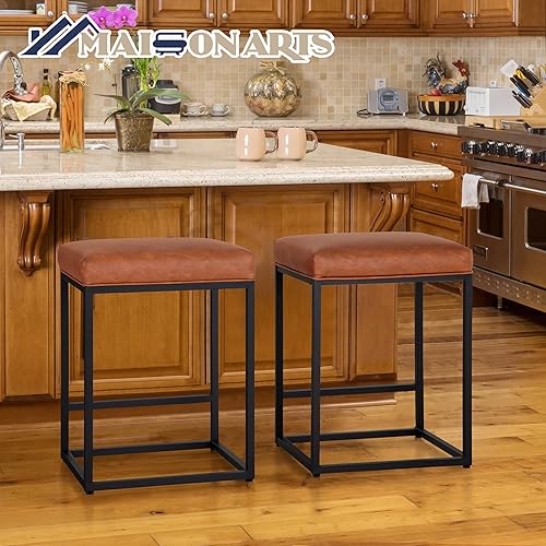 Miniatura 6 de MAISON ARTS Taburete de bar de altura de mostrador para encimera de cocina, taburete industrial sin espalda de 24 pulgadas, taburete de bar tapizado