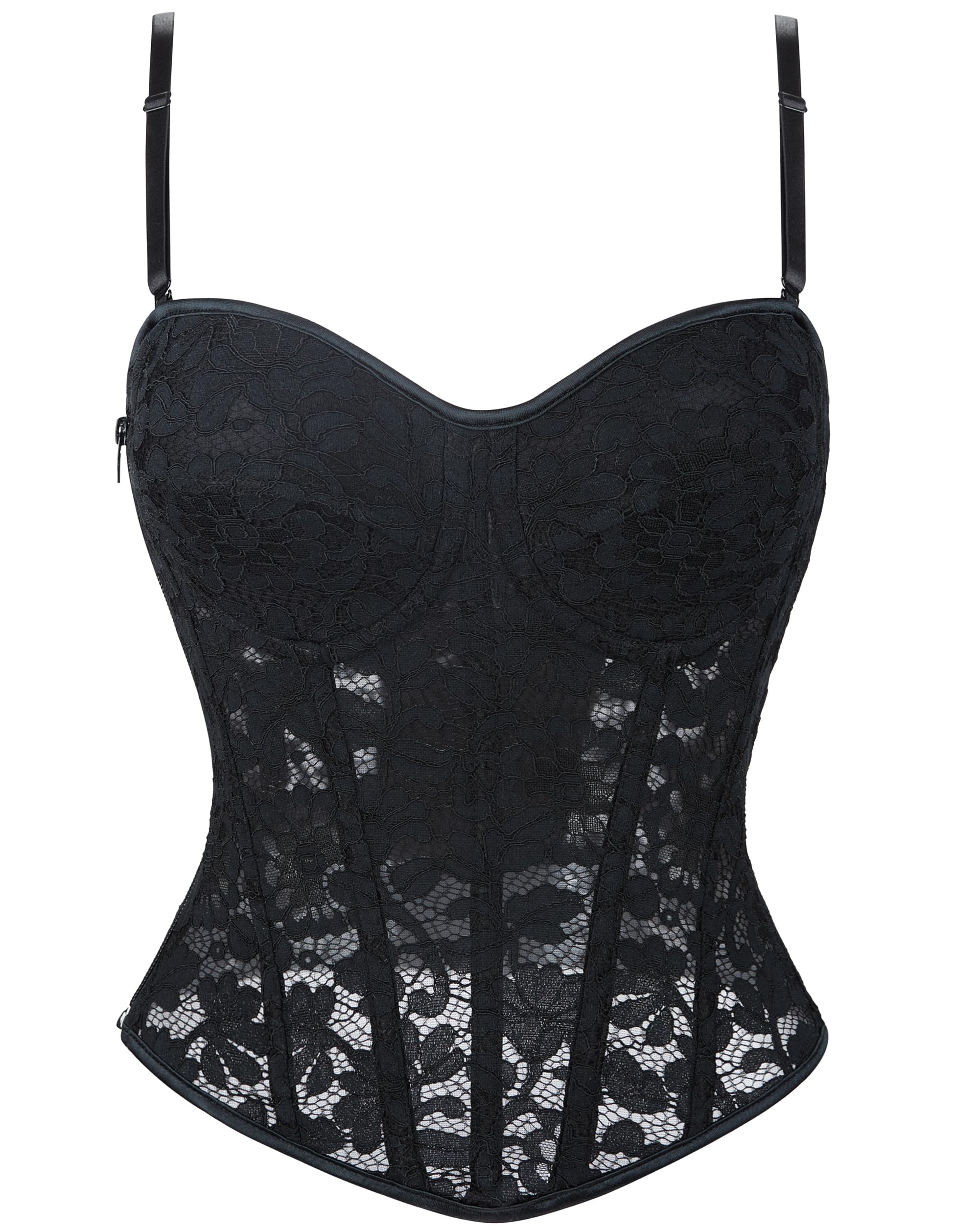 HinyBoeh Womens Lace-Bustier Floral-Sheer-Mesh-Corset - Sexy-Spaghetti-Strap Zipper Corset Cami Tops Going Out