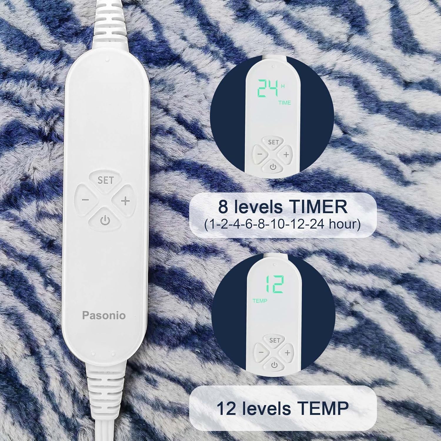 Pasonio Full Weighted Heating Pad for Back, Neck, and Shoulder Pain Relief with Auto Shut Off, Extra Large 12 x 24, Grey Blue-PLH02