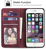 Vista 2 de QLTYPRI Funda para iPhone 6 Plus/6S Plus, cubierta de piel PU con tarjetero, funda tipo billetera con solapa magnética y a prueba de golpes - Vino
