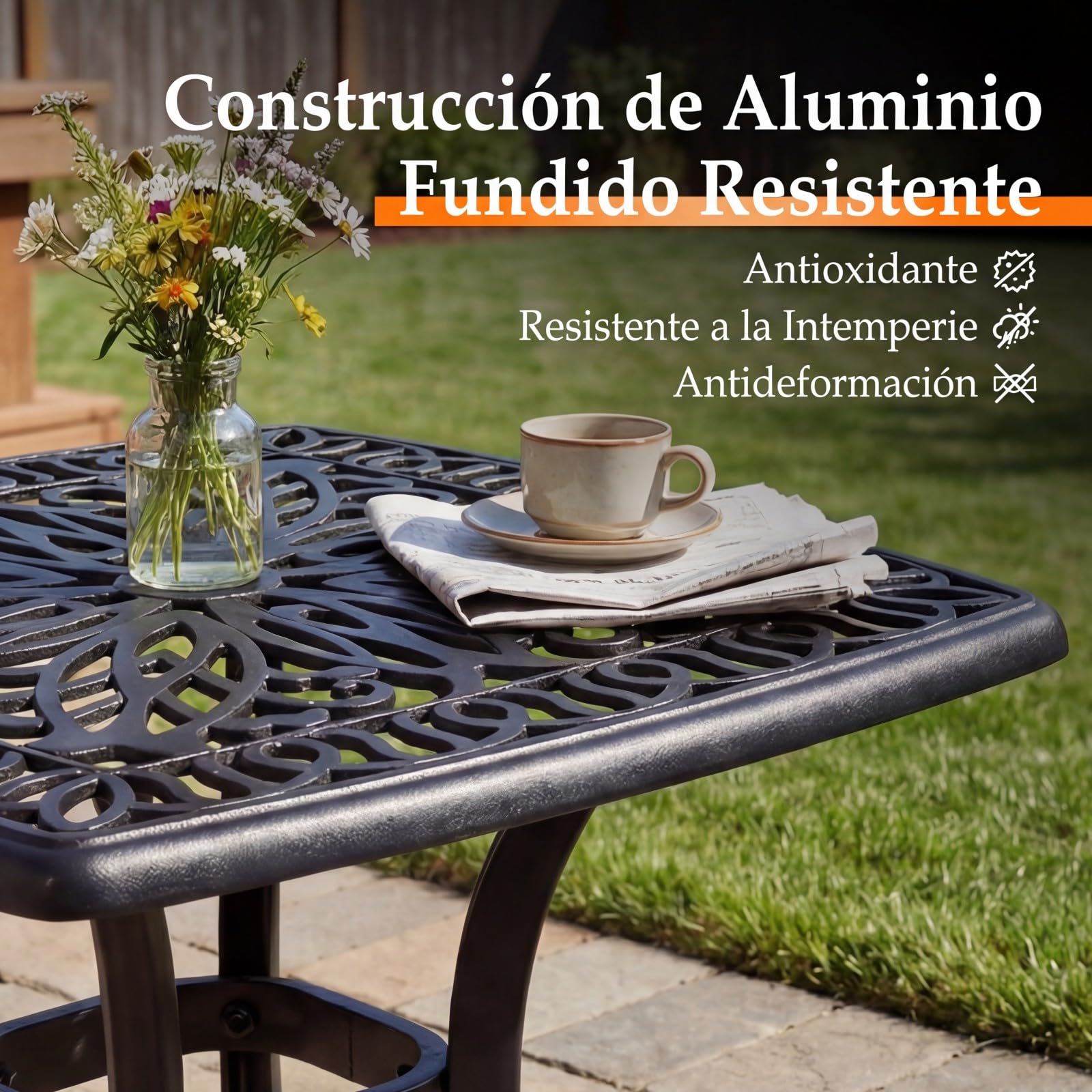 GOPLUS Mesa Auxiliar de Exterior de Aluminio Fundido con Patrón Floral