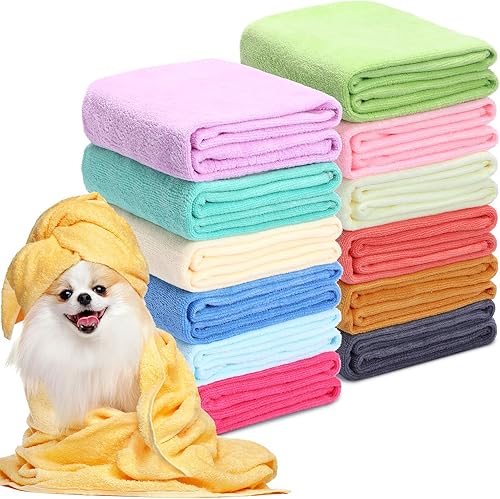 Moukeren 12 toallas de baño de microfibra a granel de 20 x 39 pulgadas para secar perros, toallas suaves y absorbentes para el aseo de mascotas para