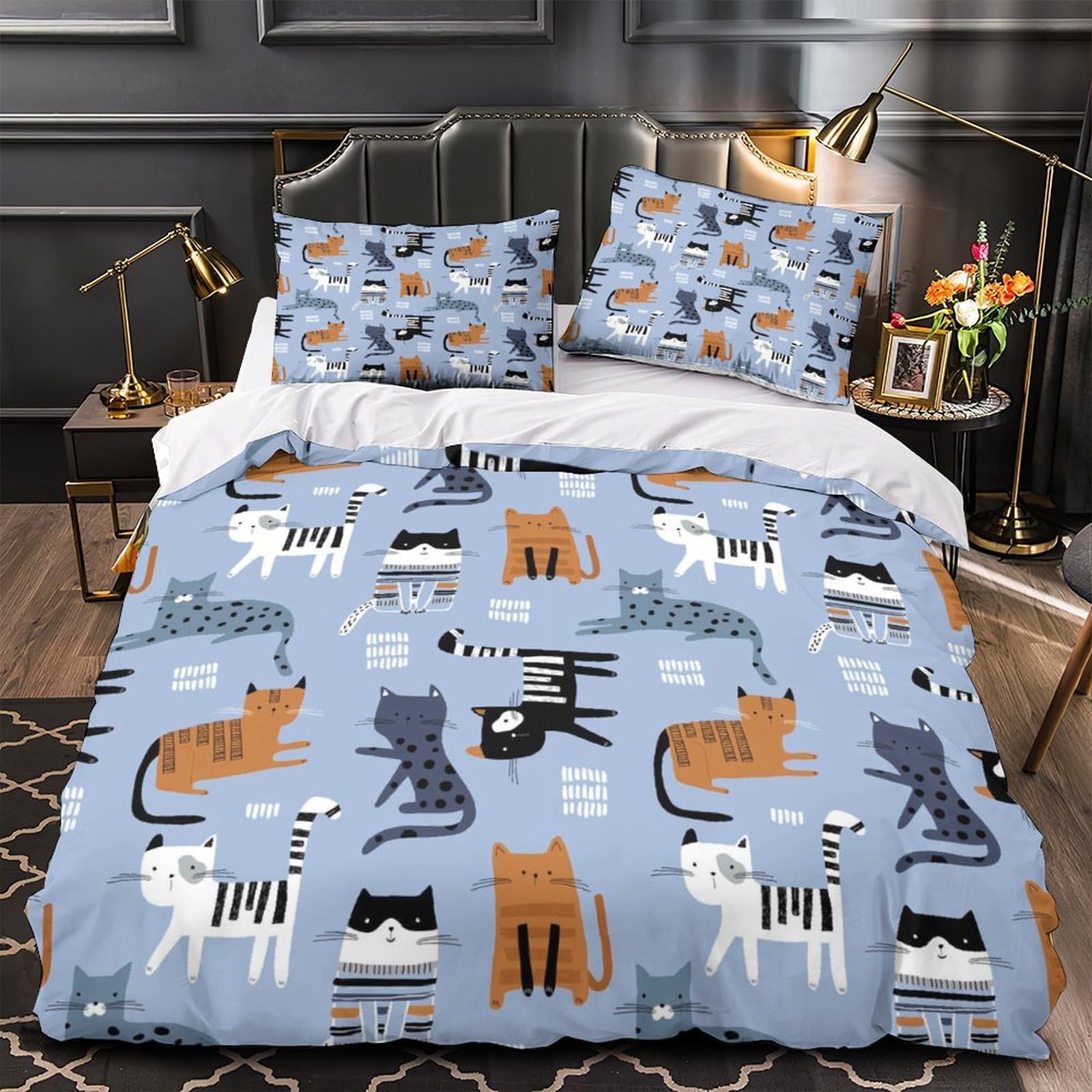 Parure couette chat 3D hypoallergénique ultra douce zippée