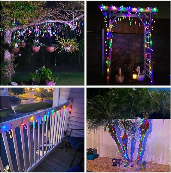 Solar String Lights Outdoor Waterproof, LED Teardrop Water Drop Solar Light, Multi Colored Christmas Lights for Garden Party Decorations(12m100leds)