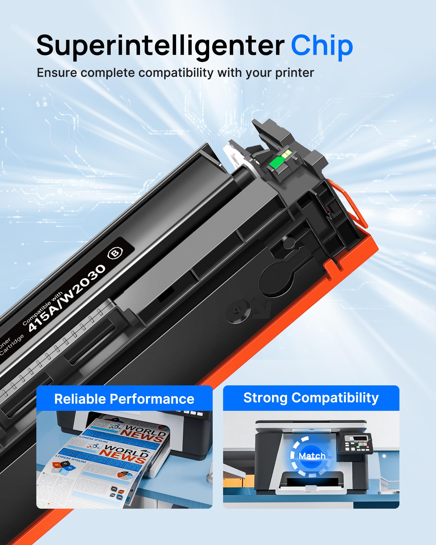 415A Kompatible für HP 415A 415X für HP Color LaserJet Pro MFP M479DW Toner | für HP Color LaserJet Pro MFP M479fdw M479fnw M479fdn M454dn M454dw M479 W2030A W2031A W2032A W2033A, 4er-Pack, mit Chip