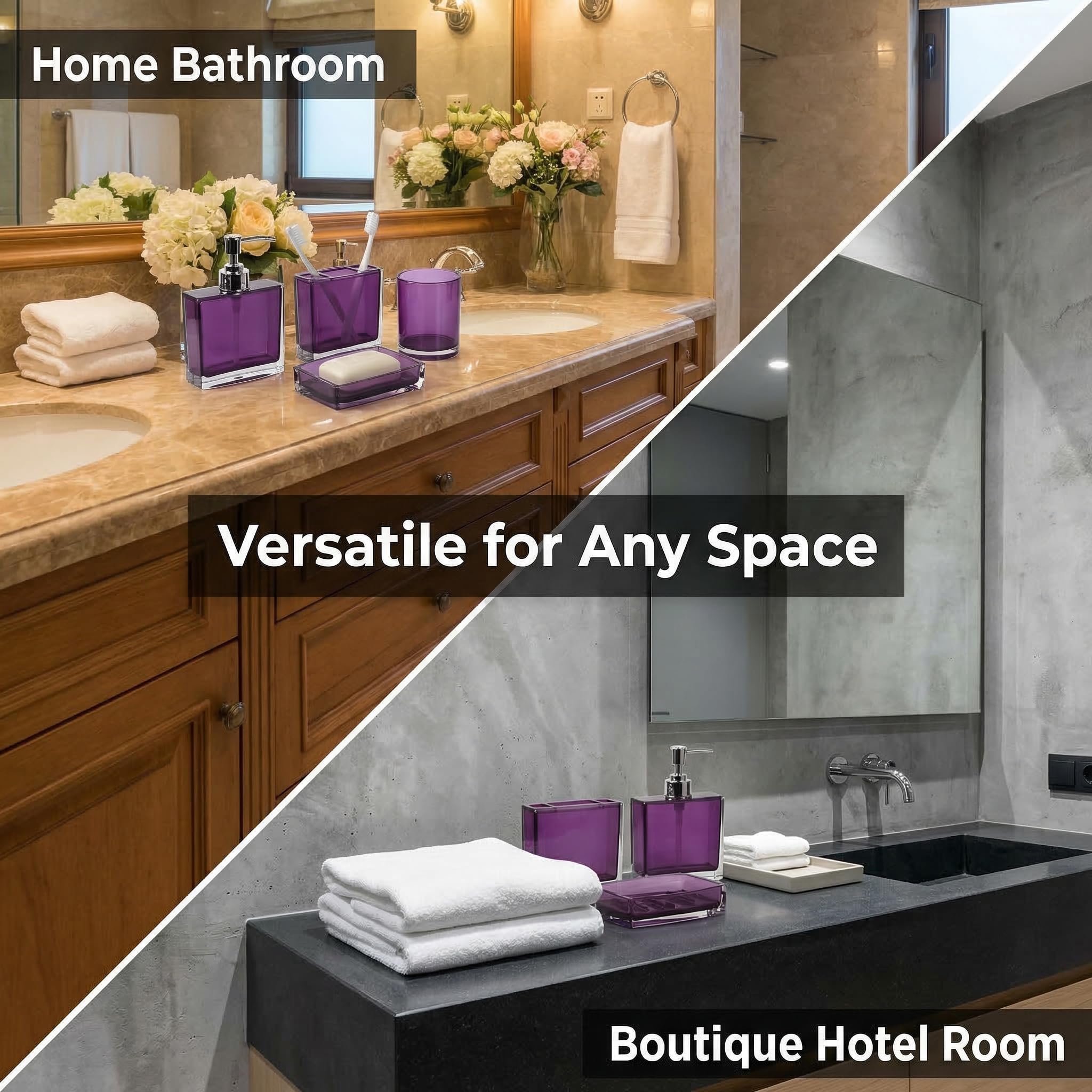 Juego de accesorios de baño, juego de 4 accesorios de baño acrílicos con dispensador de jabón, jabonera, soporte para cepillo de dientes, vaso, decoración moderna de accesorios de baño, regalo para el