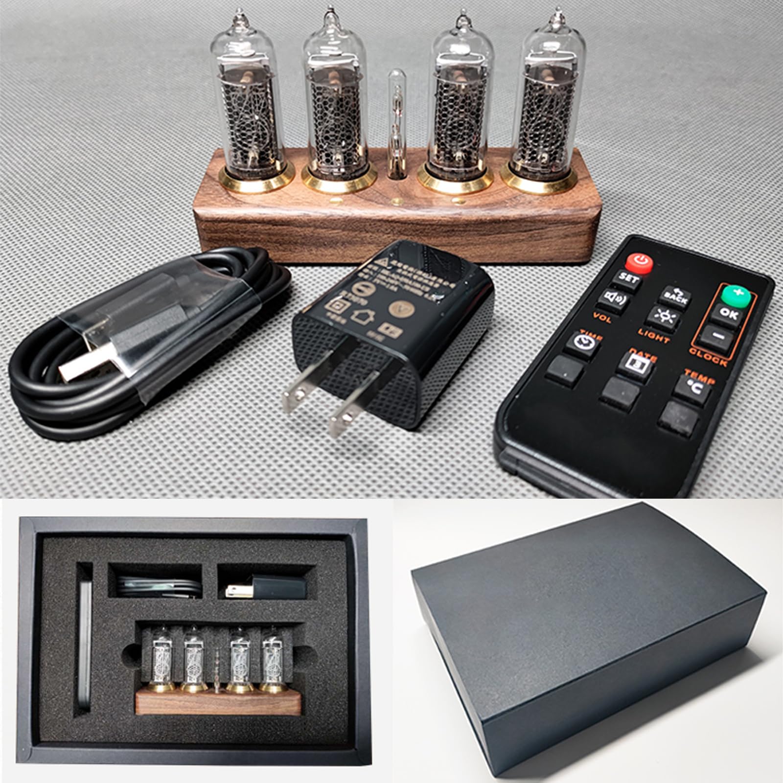 IN-14 Nixie-Röhrenuhr, 4-Bit-Vakuumröhrenuhr, 10-stufige Helligkeitseinstellung, 12/24-Stunden-Anzeige, Massivholzsockel, EIN Retro-Geschenk Zur Dekoration Ihres Schreibtisches