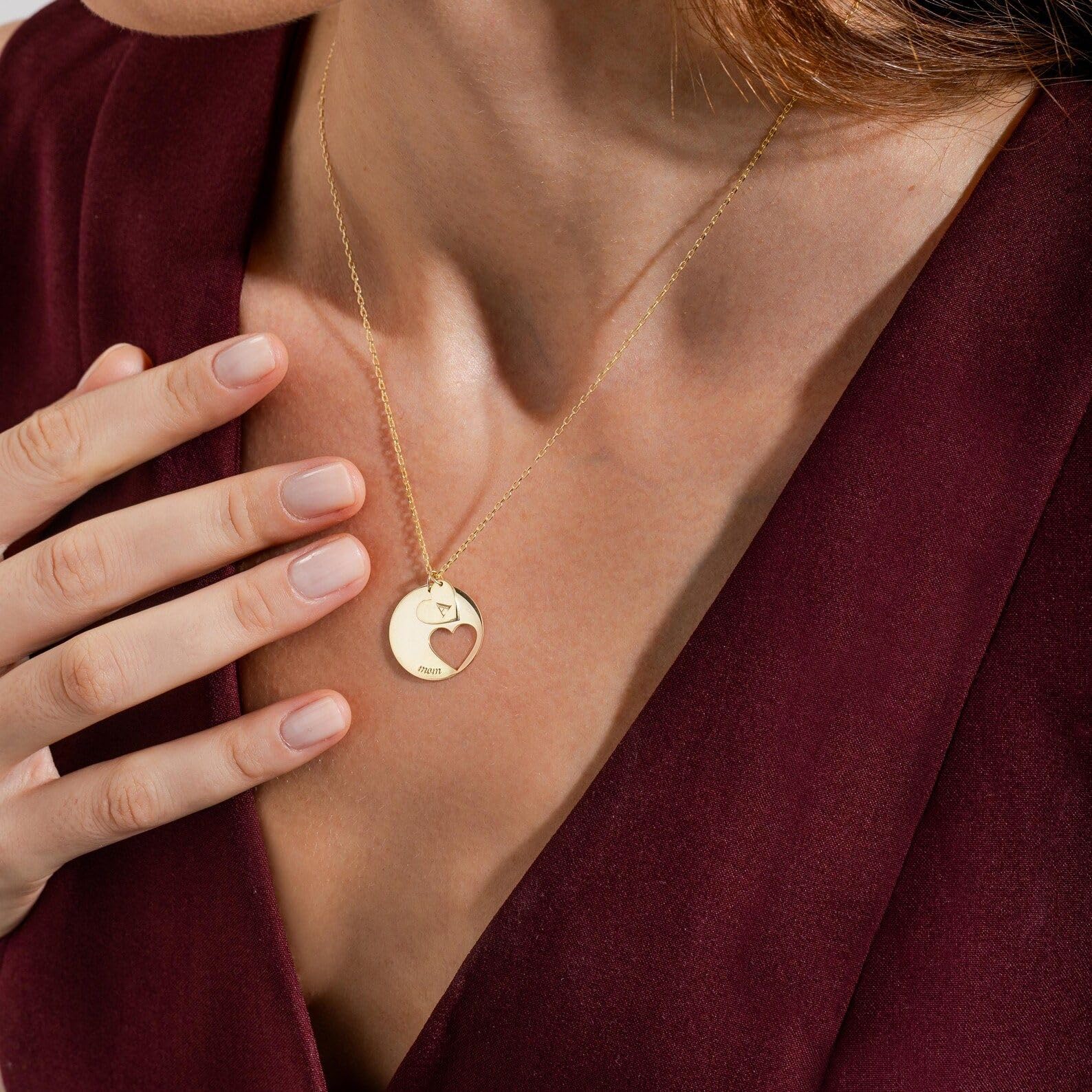 Personalizzato cuore disco collana su misura nome ciondolo con iniziale ciondolo inciso Cutout cuore gioiello in argento sterling oro rosa