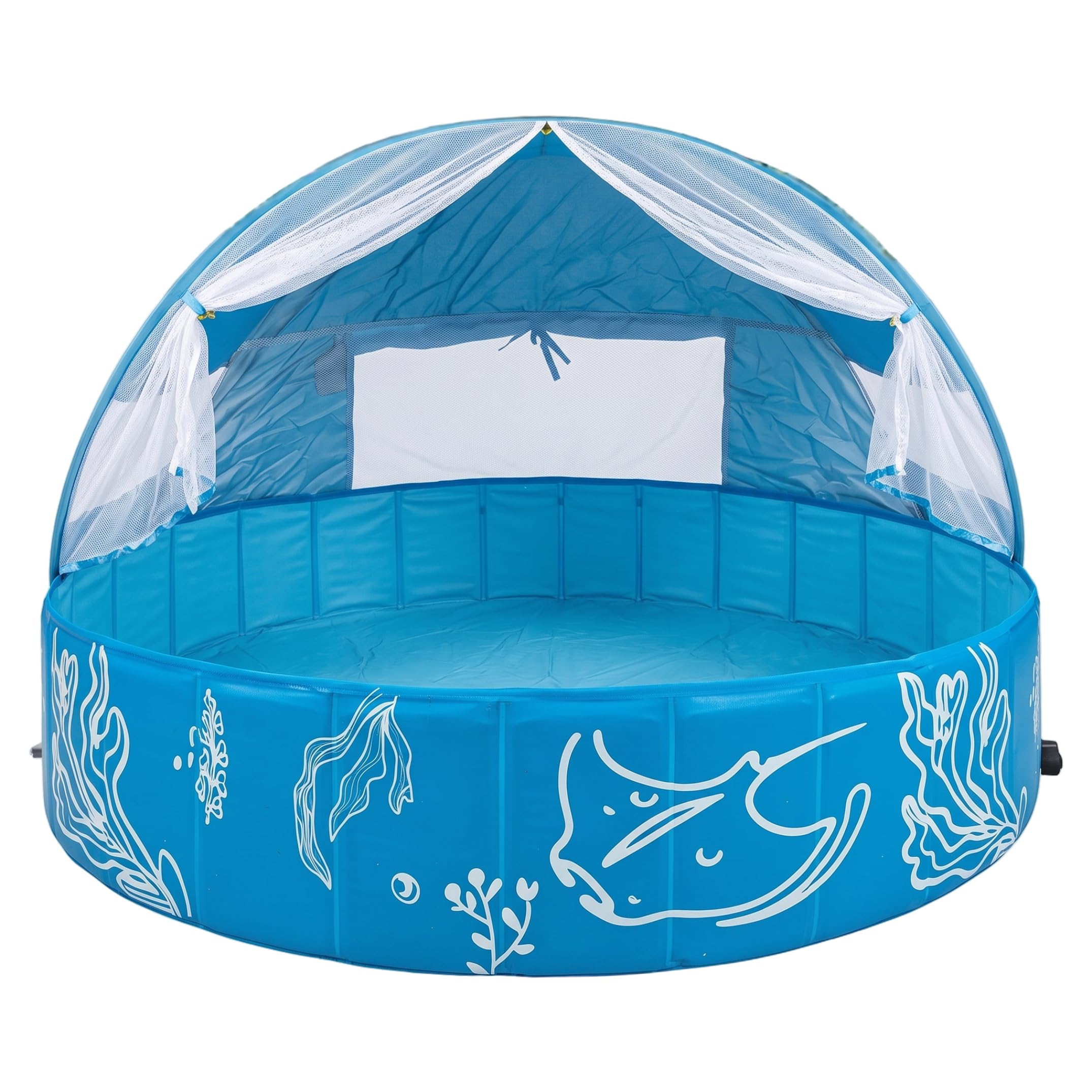 Piscine pour Enfants avec auvent, pataugeoire Pliable protégée Contre Les UV, Bleue