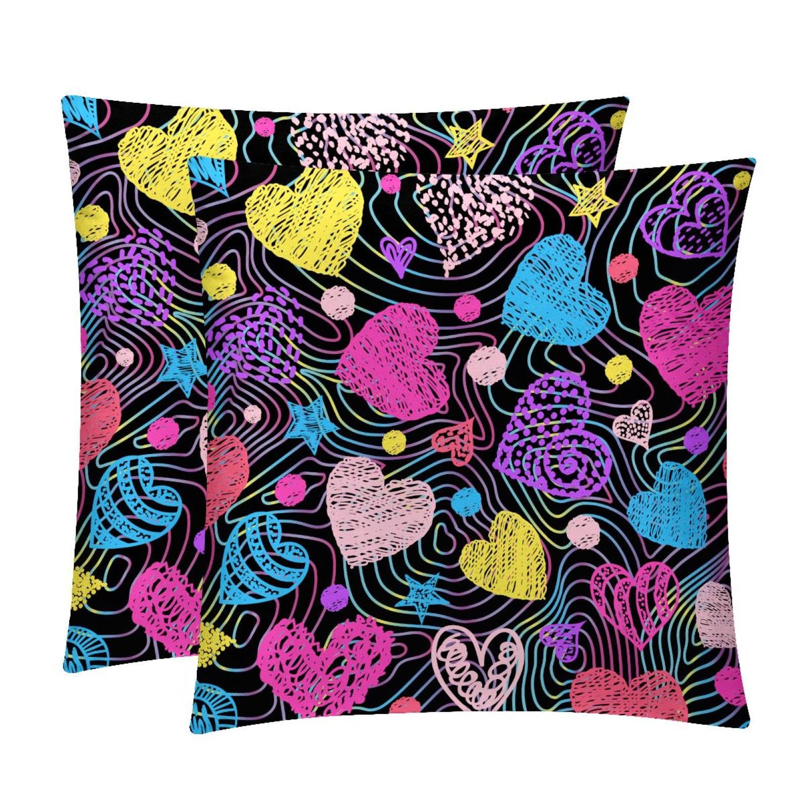 TDGKPZ Colorful Hearts Throw Pillow Covers 2 Pack Pillowcases Soft Cozy Pillow Cases For Couch Bed Sofa 50x50cm