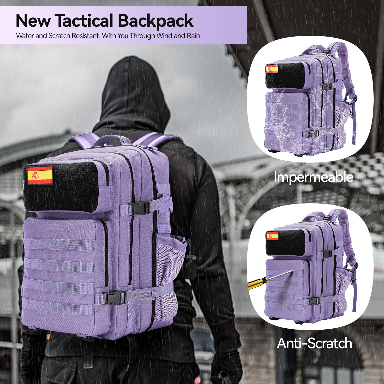 Delgeo Mochila Tactica 45L Militar, Gran Capacidad 45 * 30 * 20cm Mochila Crossfit, Plegable Impermeable Mochila Para Montañismo,Senderismo,Camping y Viajes (Púrpura)