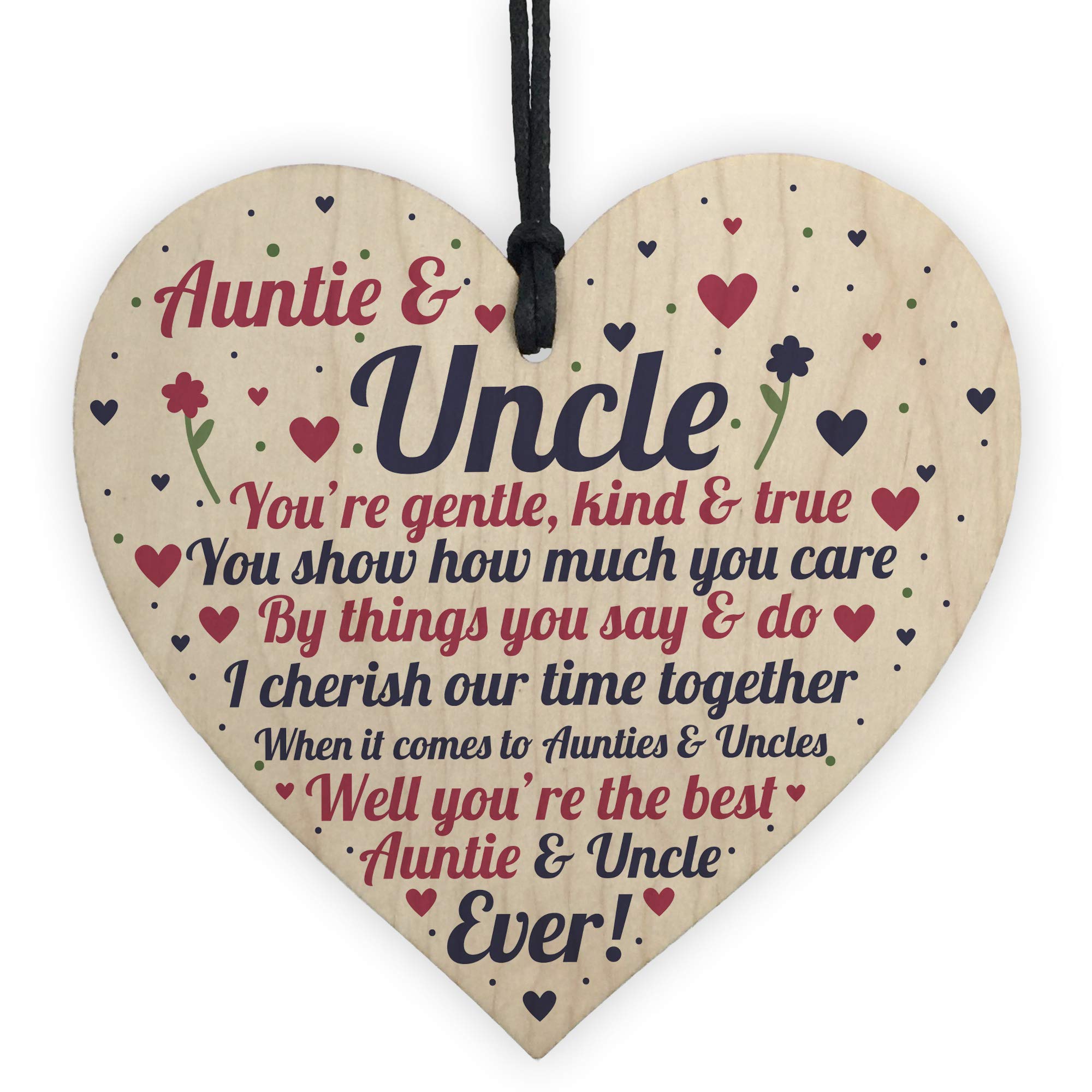 Red Ocean Multicolor Auntie And Uncle Plaque Wooden Heart Quirky Gifts For Uncle Auntie Keepsake Sign Joint Gifts