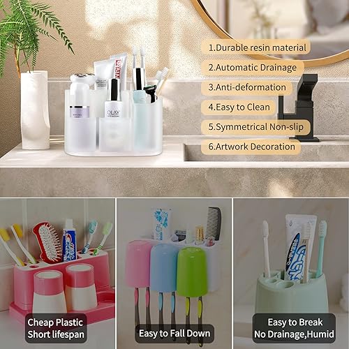 Miniatura 6 de Soporte para cepillo de dientes para baño, organizador de baño resistente, 5 ranuras, 100% resina, soporte para pasta de dientes eléctrico,