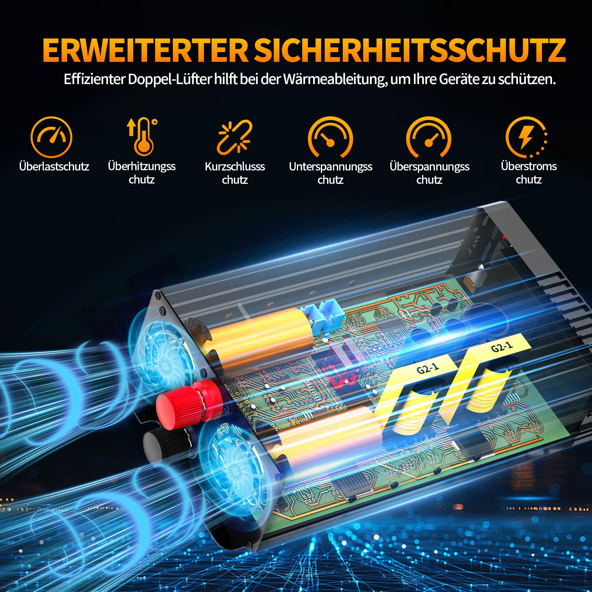Convertitore di tensione da 1000 W/2000 W, sinusoidale pura, 12 V a 230 V, convertitore di corrente con display digitale a LED e 2 prese per auto, ricarica la macchina da caffè, frigorifero