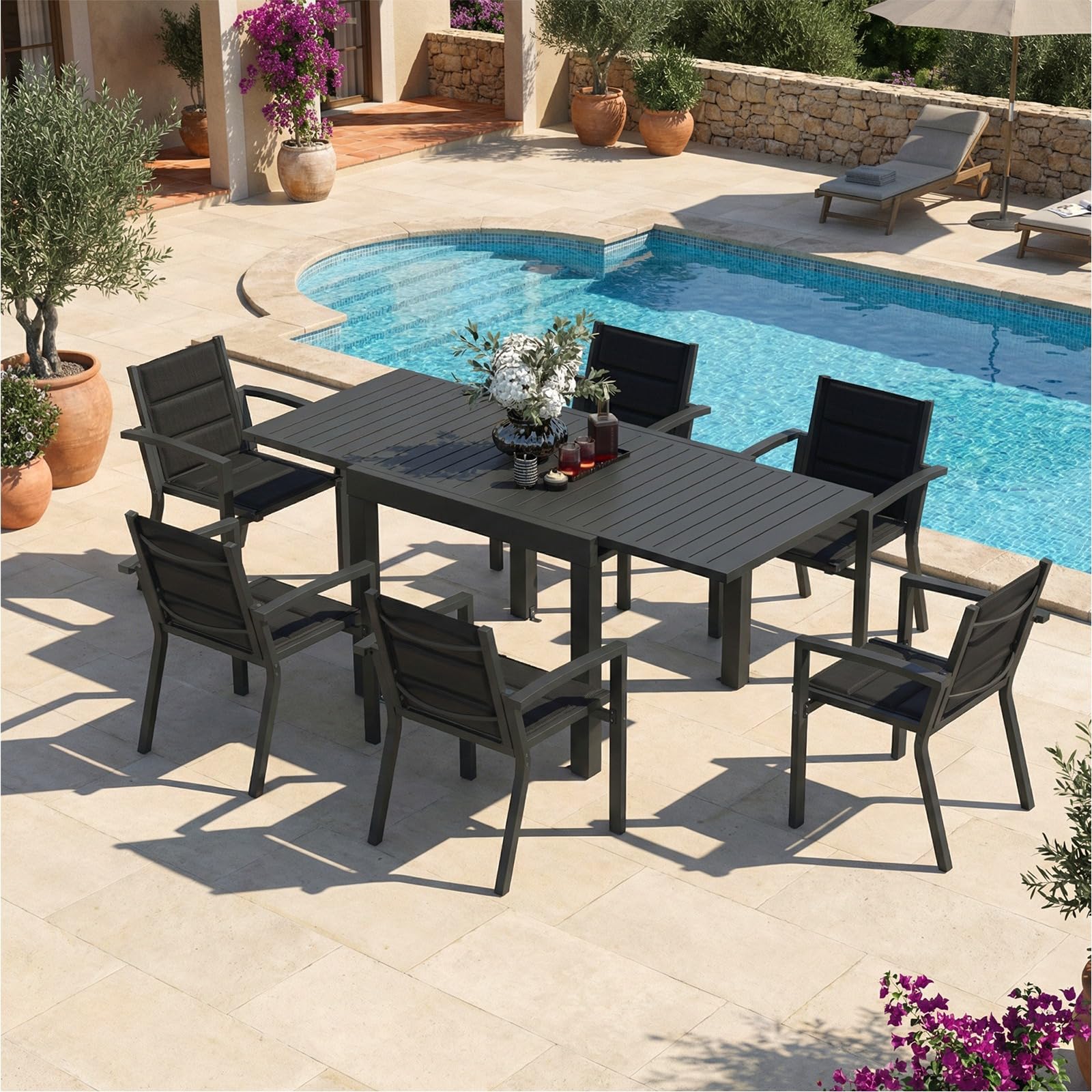 Devoko Tavolo da giardino, allungabile, 80/160 X 80 X 75 Cm, piccolo tavolo allungabile, alluminio, per balcone, resistente alle intemperie, allungabile, tavolo da pranzo per esterni, Grigio scuro