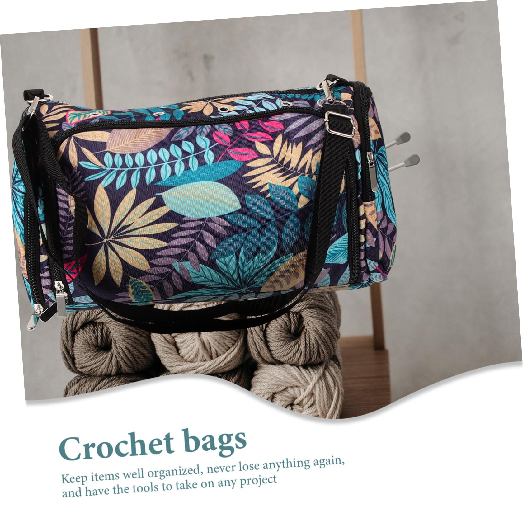 Gadpiparty Bolsa Organizadora para Hilo y Agujas de Tejer, Tela Oxford, Doble Capa Cremallera, Portátil para Ganchillo y Costura