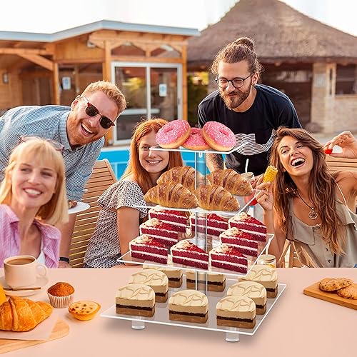 Miniatura 10 de Soporte acrílico para cupcakes, soporte transparente para torre de postres con base para bodas, fiestas, baby shower, cuadrado de 3 niveles,