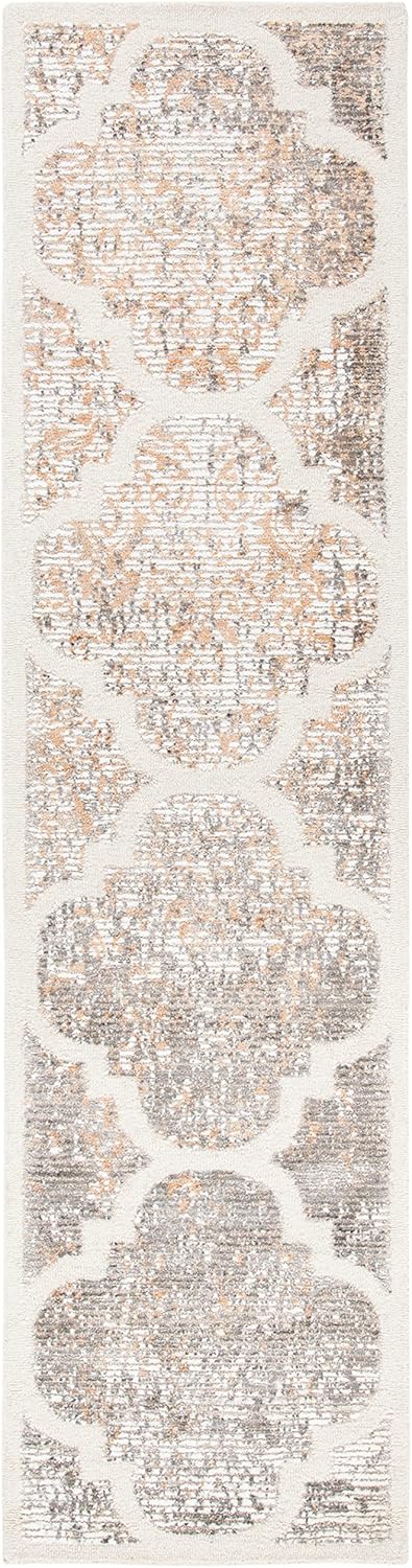 SAFAVIEH Artistry Collection Runner Rug - 2'3" x 9', Ivory & Gold, Handmade Quatrefoil Trellis Wool & Viscose, Ideal for High Traffic Areas in Living Room, Bedroom (ARR668D)