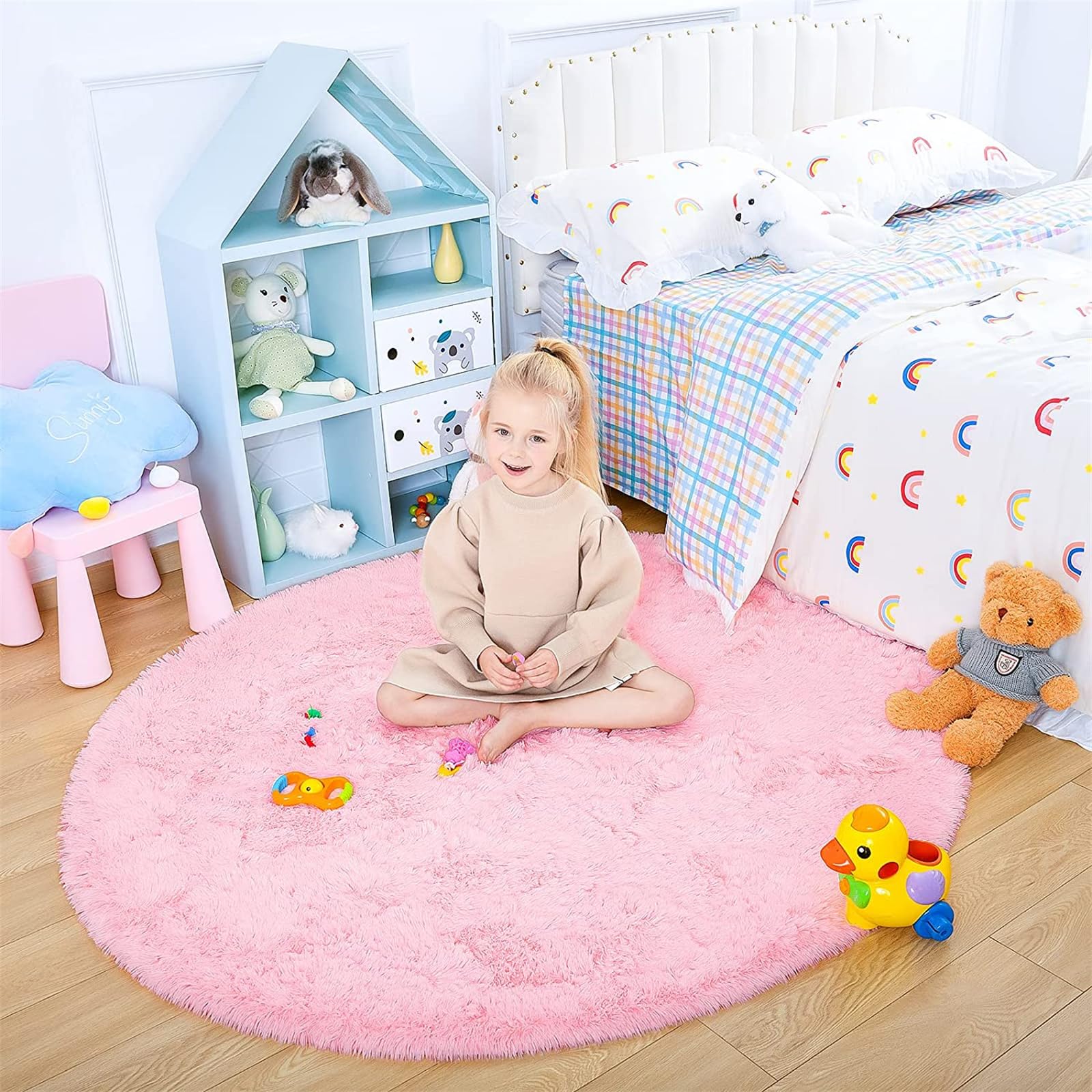 Amazon.com: Pink Round Rug for Bedroom, Fluffy Circle Rug 4ft for