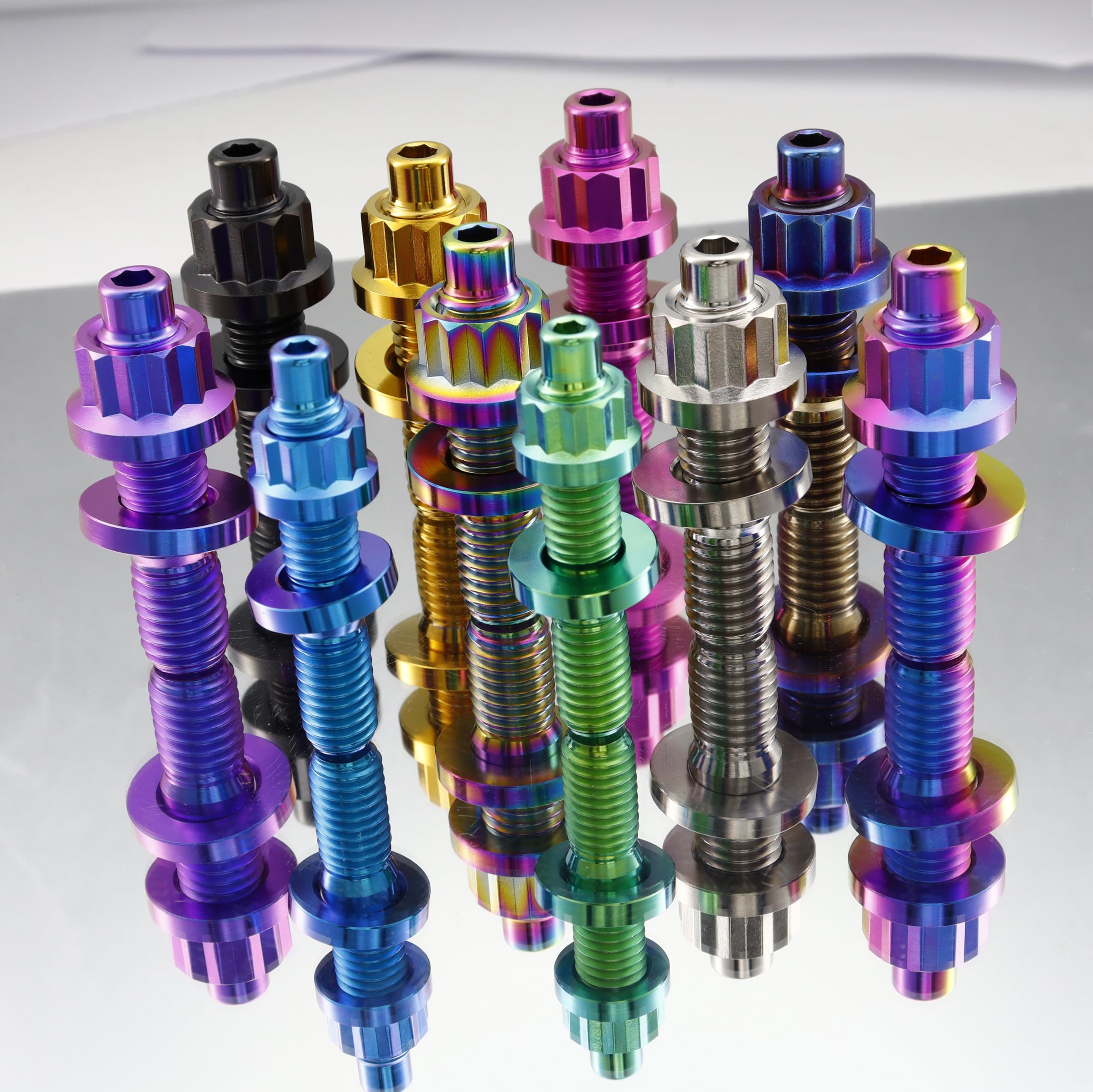 RISON-Titanium 12 Set Bulloni per Collettore di Scarico in Titanio M8 M10, Kit di Prigionieri Filettati con Dado del Sistema di Scarico, Sostituzione Perni e Dadi Flangiati Viti Collettore per Auto