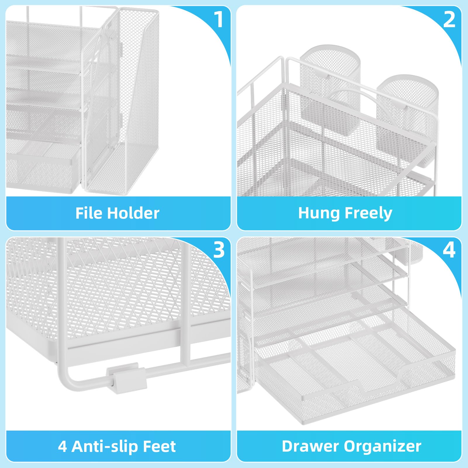 Marbrasse Organizer da scrivania e accessori, organizer per lettere a 4 livelli con porta documenti, accessori da scrivania e spazio di lavoro, organizer da scrivania con cassetto e 2 portapenne, per